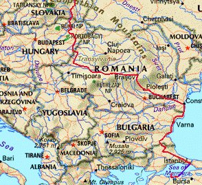 Map of the lower part of the Eastern Europe leg