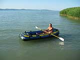We travel with this lovely inflatable for lazy days on the lake.